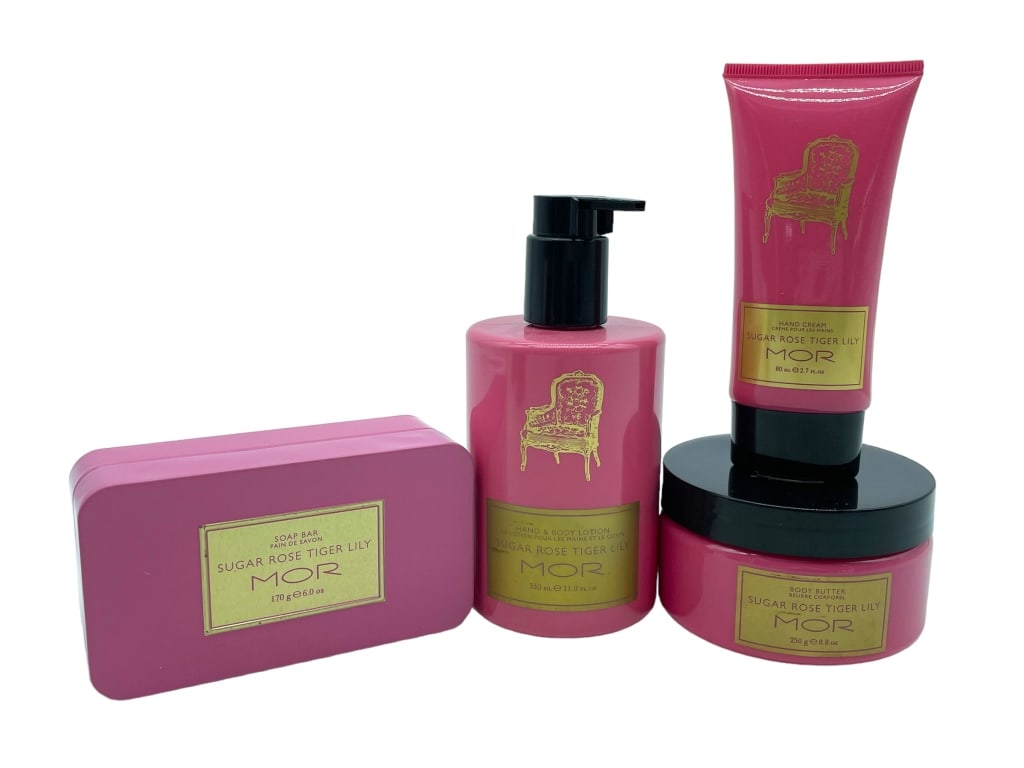NEW! MOR SUGAR ROSE TIGER LILY LUXURY BODY LOTIONS: NEW! LOT OF MOR SUGAR ROSE TIGER LILY LUXURY BODY LOTIONS -HAND CREAM-BODY BUTTER- HAND & BODY LOTION -LUXURY BATH SOAP-NEW CONDITION-DP1229BTQCAB
