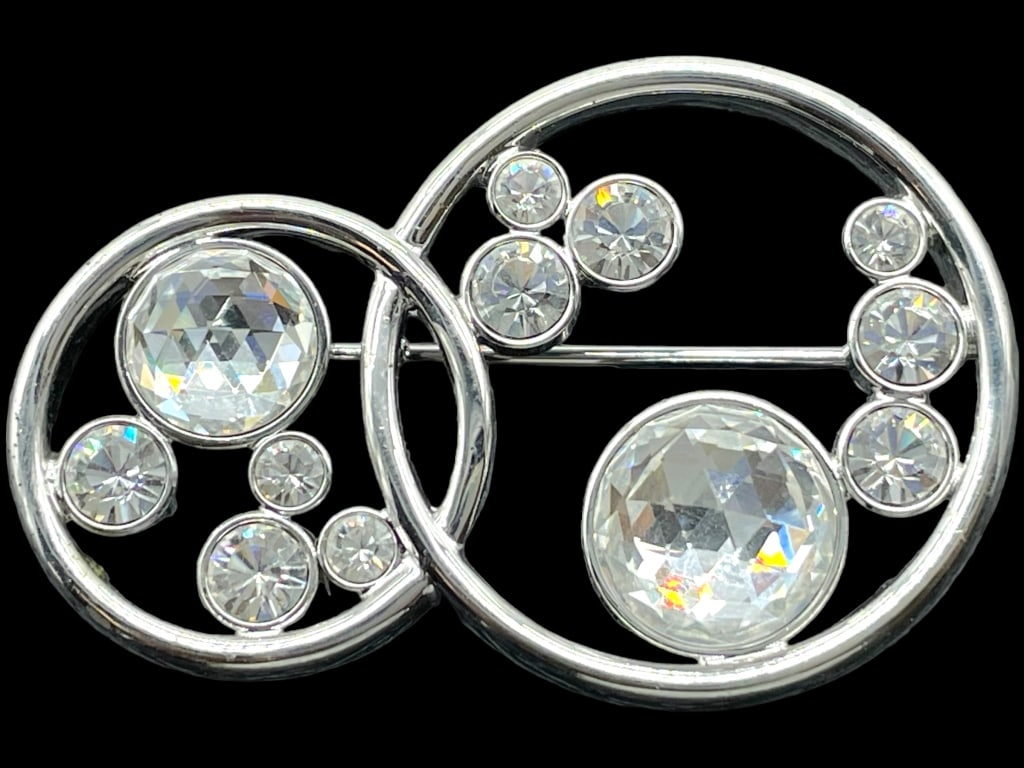 SWAROVSKI CRYSTAL DOUBLE CIRCLE BROOCH PIN 2" (1 of 4)