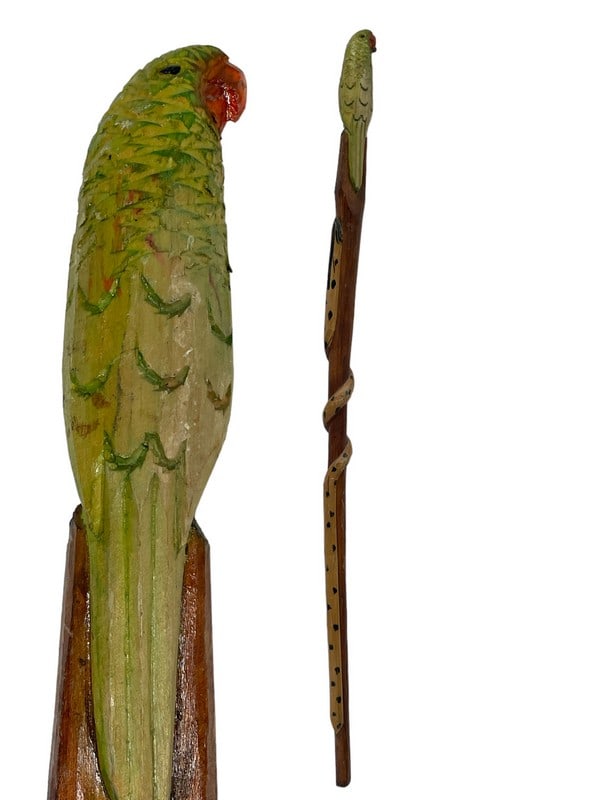 VTG CARVED WOOD WALKING STICK CANE W PARROT 36" (1 of 3)