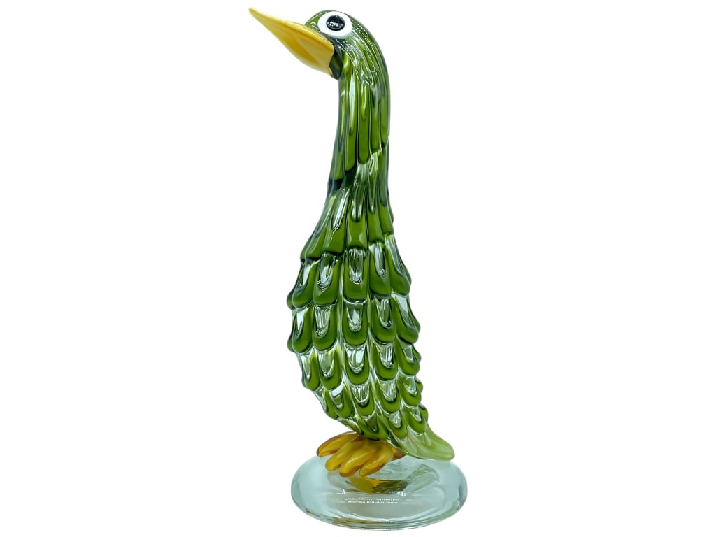 MURANO STYLE BLOWN ART GLASS BIRD SCULPTURE 13.5": -VTG MURANO BLOWN ART GLASS BIRD SCULPTURE -Exquisite Venetian Hand Painted Blown Art Glass Duck With Gold Accents.-SIZE: 13.5" -VERY GOOD CONDITION -NO APPARENT CHIPS OR CRACKS - Bidders may pick up
