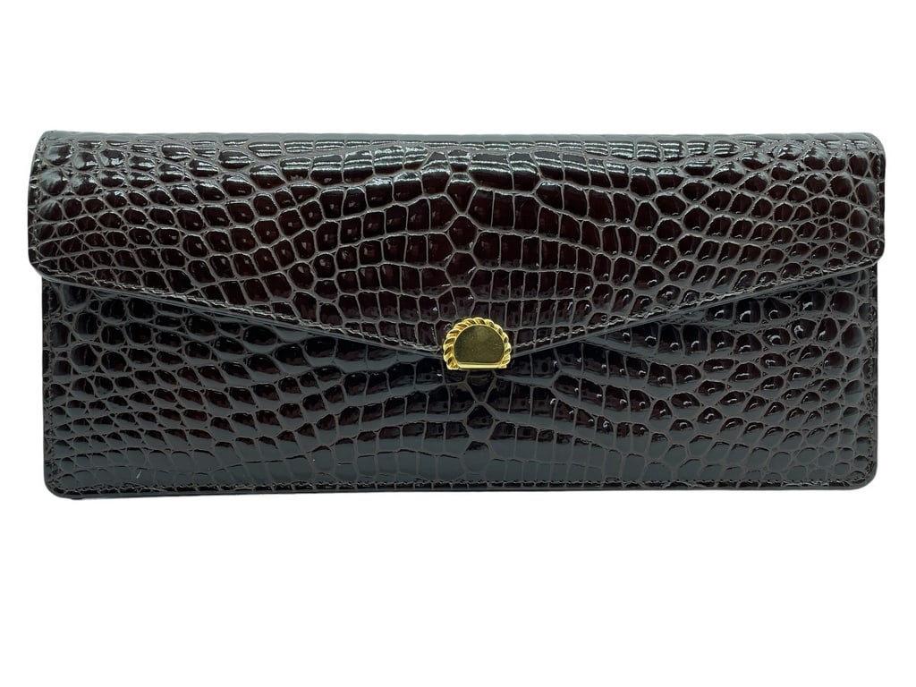 NEW LALO ALLIGATOR PRINT COFFEE BEAN EVENING CLUTC (1 of 7)