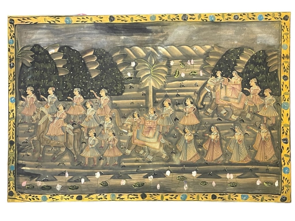 LARGE MIDDLE EASTERN PAINTING ON SILK 67.5" (1 of 6)