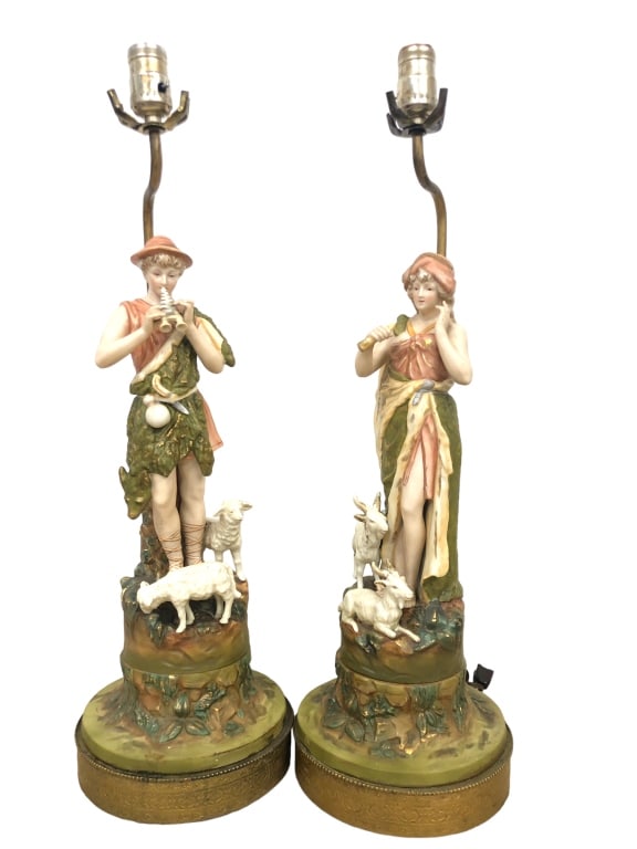 ANTIQUE PAIR OF ROYAL DUX STYLE 25.5" TABLE LAMPS (1 of 7)