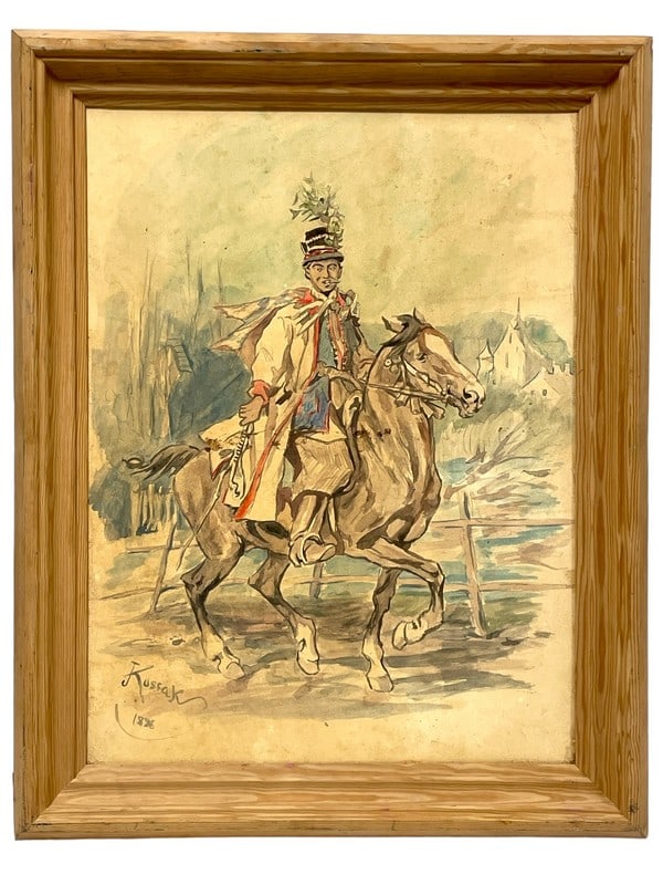 KAROL KOSSAK WATERCOLOR MAN ON HORSEBACK 28.5" (1 of 5)
