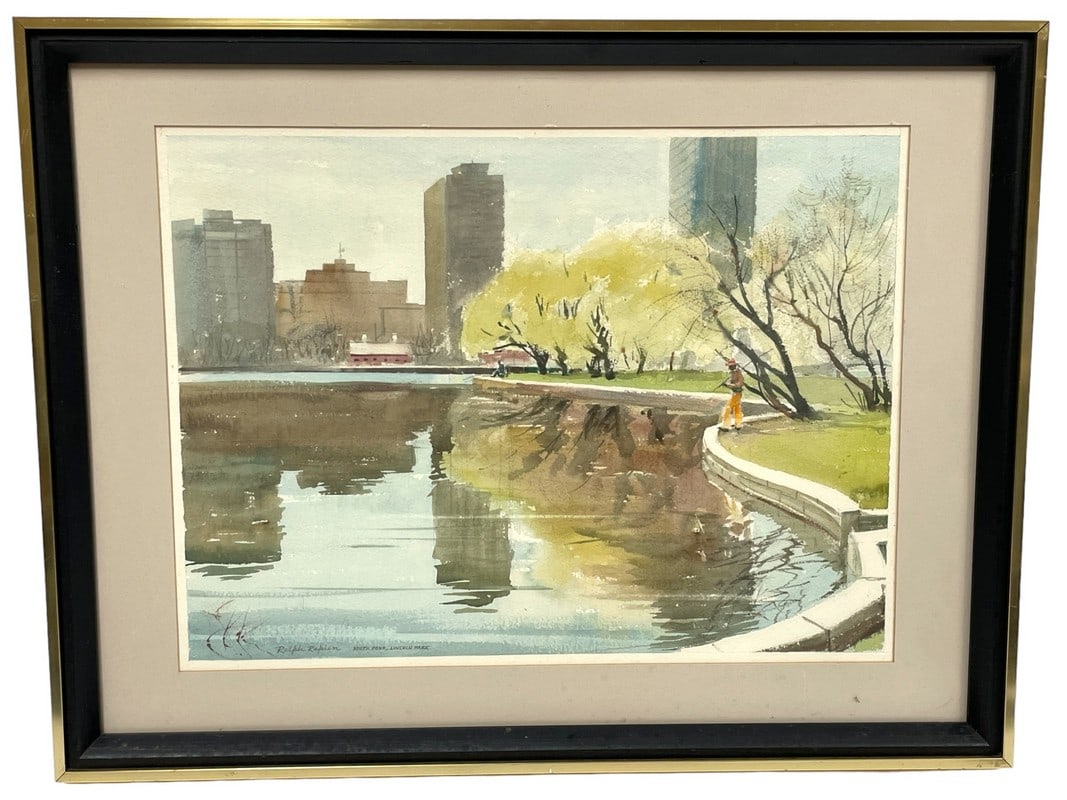 RALPH RAPIEN WATERCOLOR LANDSCAPE PAINTING 26": RALPH RAPIEN WATERCOLOR LANDSCAPE PAINTING-SOUTH POND LINCOLN PARK-20" X 26" APPROX TO FRAME-VERY GOOD PRE OWNED CONDITION-DP11223 Bidders may pick up their items from the auction-house or have their 