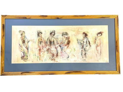 EDNA HIBEL LITHOGRAPH PRINT RATTAN REED FRAME 47": EDNA HIBEL LITHOGRAPH PRINT IN RATTAN REED FRAME-24" X 47" APPROX TO FRAME-VERY GOOD PRE OWNED CONDITION-DP11924 Bidders may pick up their items from the auction-house or have their items shipped.Appo