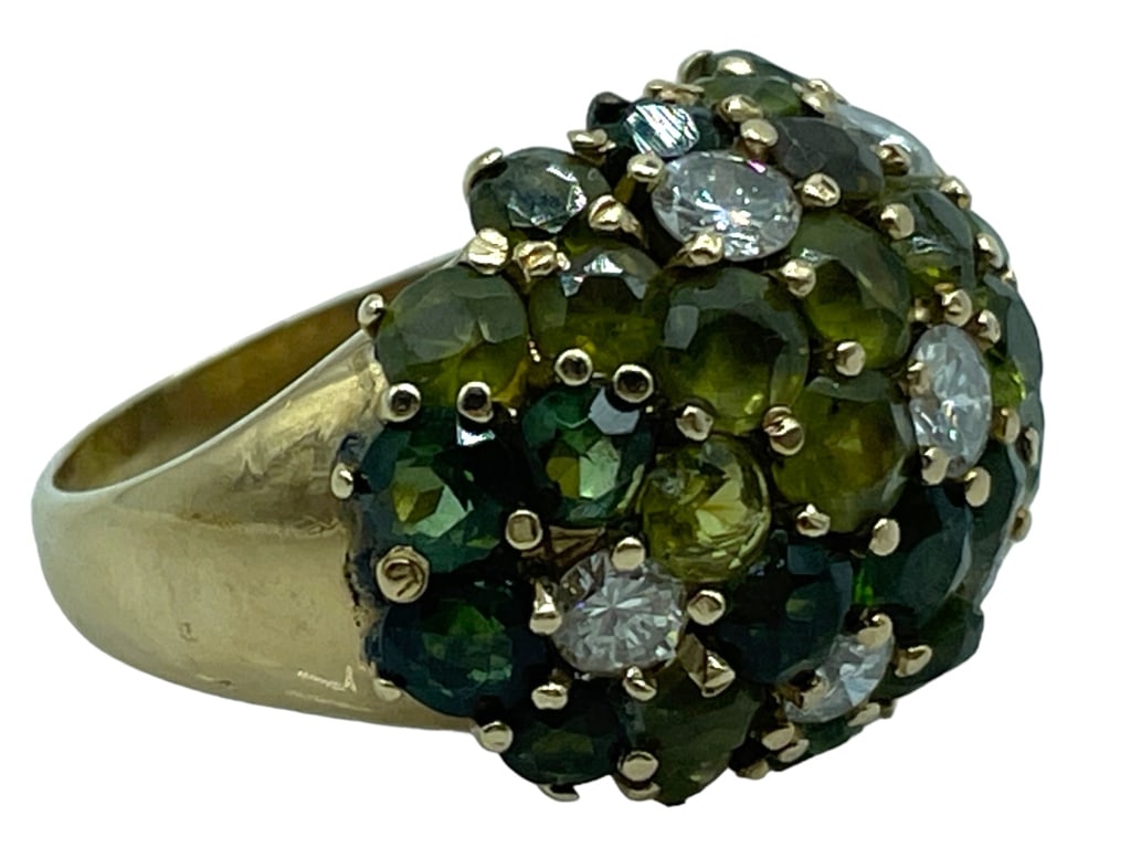 14k GOLD, EMERALD ,CITRONE & DIAMOND RING SZ 8 (1 of 5)