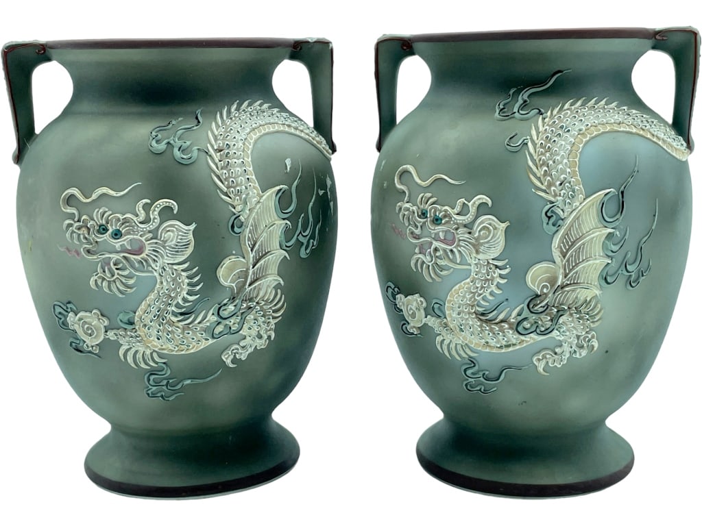 NIPPON JAPANESE DRAGON VASES (2) 5.5" (1 of 3)