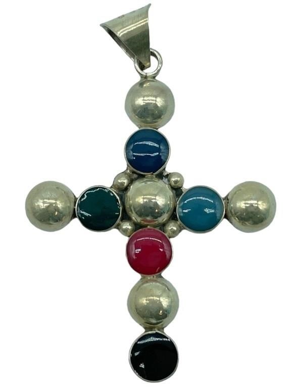 STERLING SILVER MULTI COLOR GEMSTONE PENDANT 22g (1 of 4)