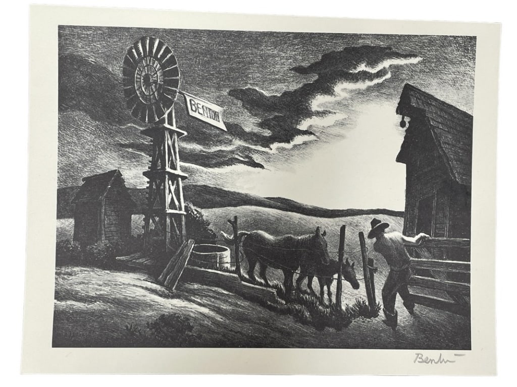 THOMAS HART BENTON PENCIL SIGNED PRINT 11" (1 of 4)