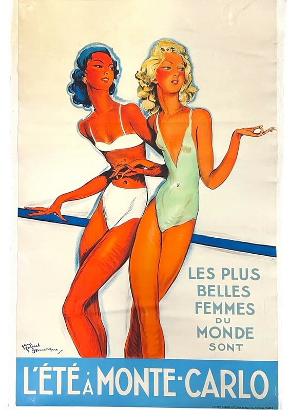 L'ETE MONTE CARLO TRAVEL POSTER ON LINEN 38" (1 of 7)