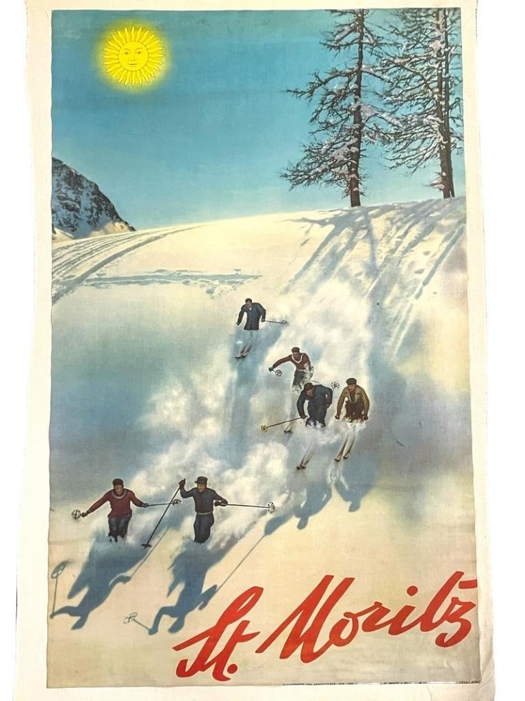 ST. MORITZ SKI TRAVEL POSTER ON LINEN 39.5" (1 of 7)