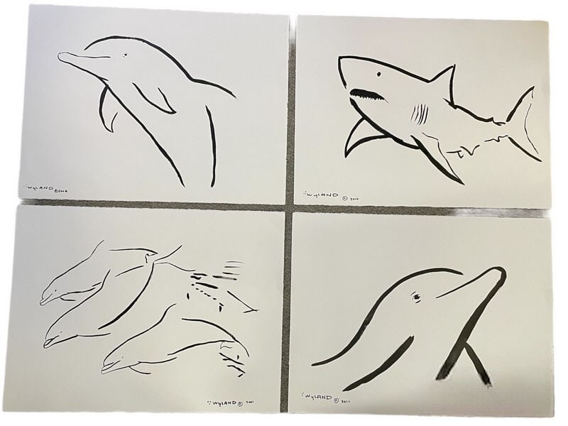 LOT OF 4 ROBERT WYLAND INK DRAWINGS 30" (1 of 7)