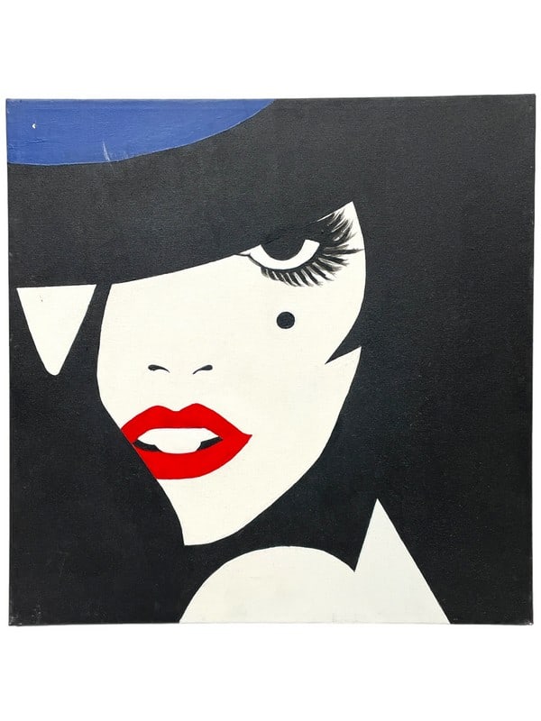 ATTR. TO PATRICK NAGEL OIL PAINTING 18": ATTR. TO PATRICK NAGEL OIL PAINTING-18" X 18" APPROX-VERY GOOD PRE OWNED CONDITION-DP11924 Bidders may pick up their items from the auction-house or have their items shipped.Appointments are required