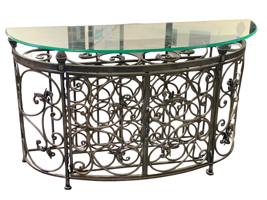 VTG STYLE GLASS TOP WINE CABINET 52": -VTG STYLE GLASS TOP WINE CABINET -SIZE : 52" X 18" X 30"JR SR 03/03