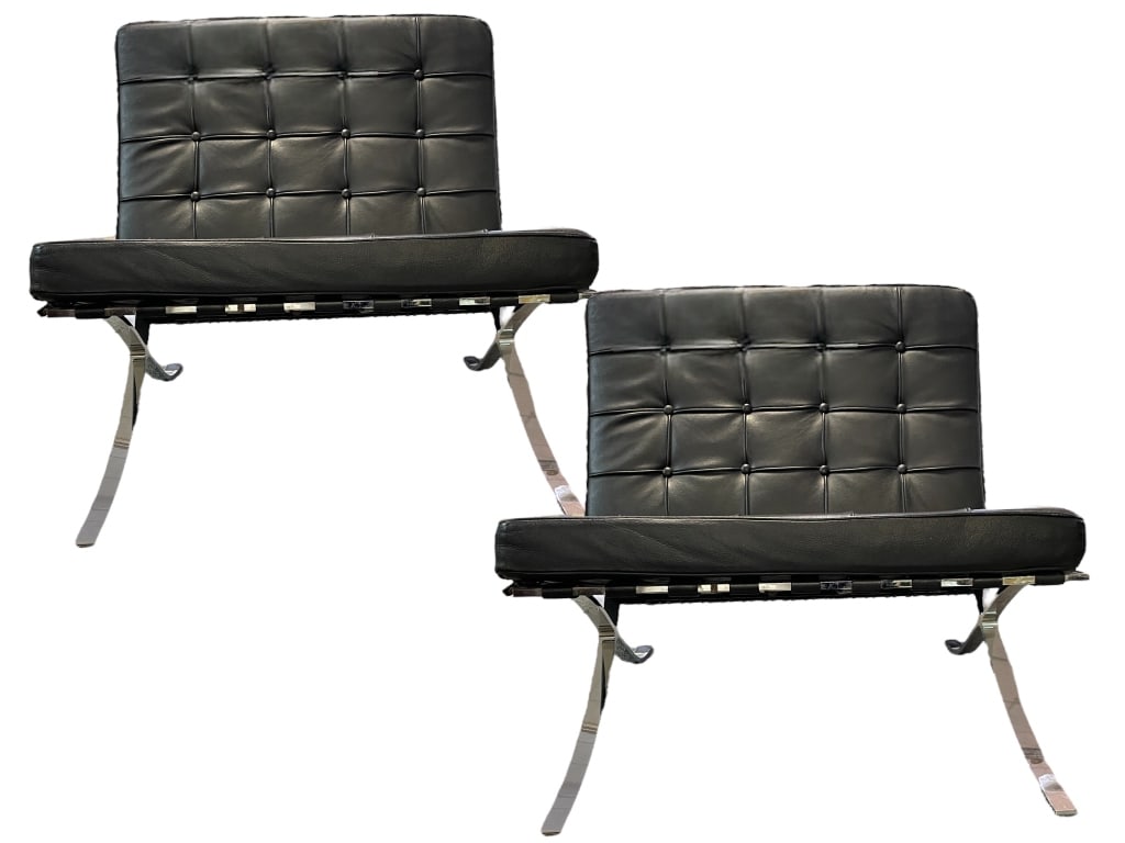 LEATHER & CHROME BARCELONA STYLE CHAIRS 30", PAIR (1 of 6)