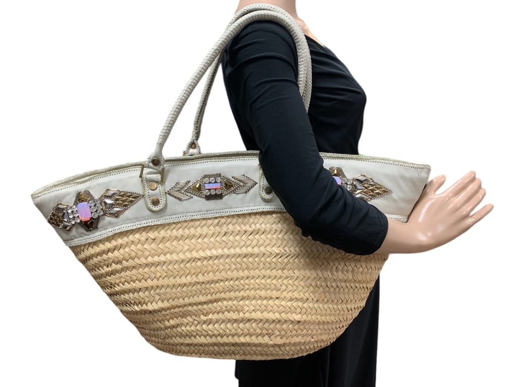 BUBA LONDON CRYSTAL LARGE STRAW TOTE NWT $850 (1 of 5)