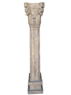 TALL NATURAL FINISH PILASTER DECORATIVE COLUMN 84": TALL NATURAL FINISH PILASTER DECORATIVE COLUMN-COMPOSITE CAST STONE STYLE MATERIAL-GOOD PRE OWNED CONDITION-DP102423 Bidders may pick up their items from the auction-house or have their items shipped.