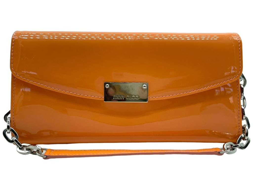 JIMMY CHOO PINK CORAL CLUTCH HANDBAG 9" (1 of 5)