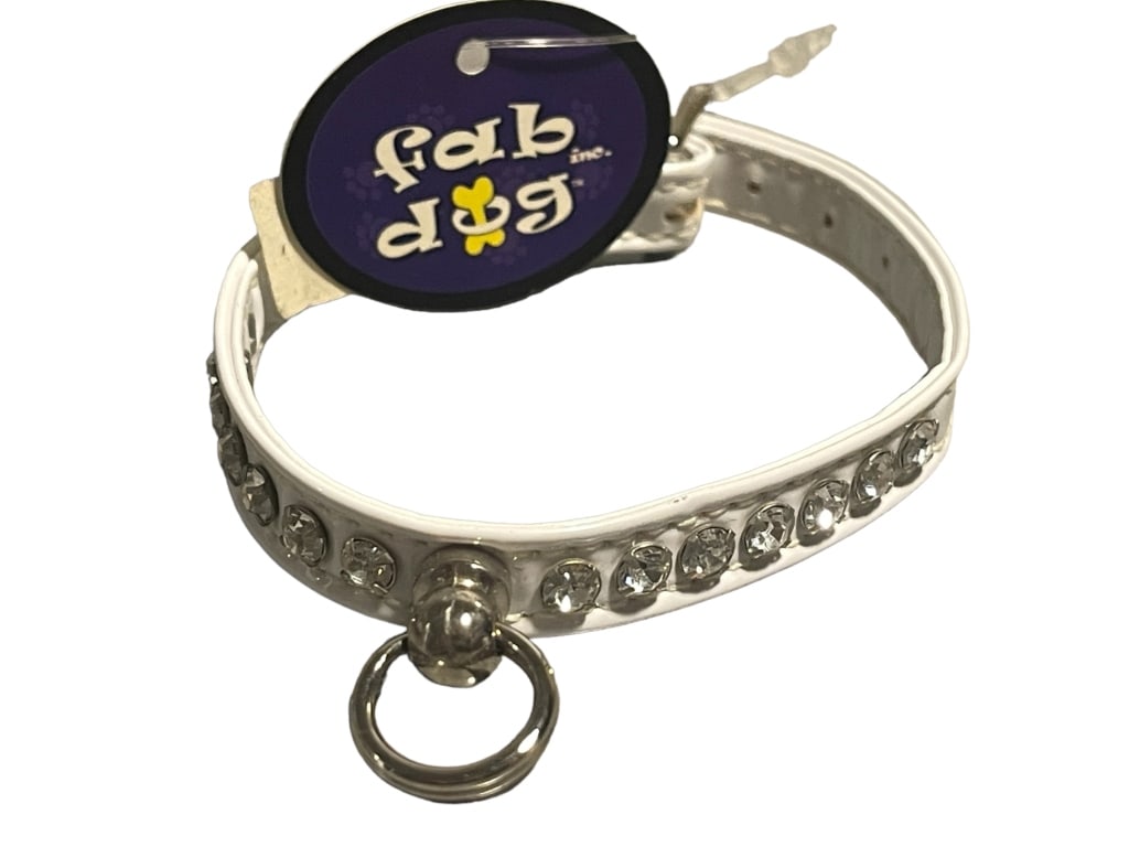 FAB DOG RHINESTONE WHITE DOG COLLAR NWT $32   FAB (1 of 1)