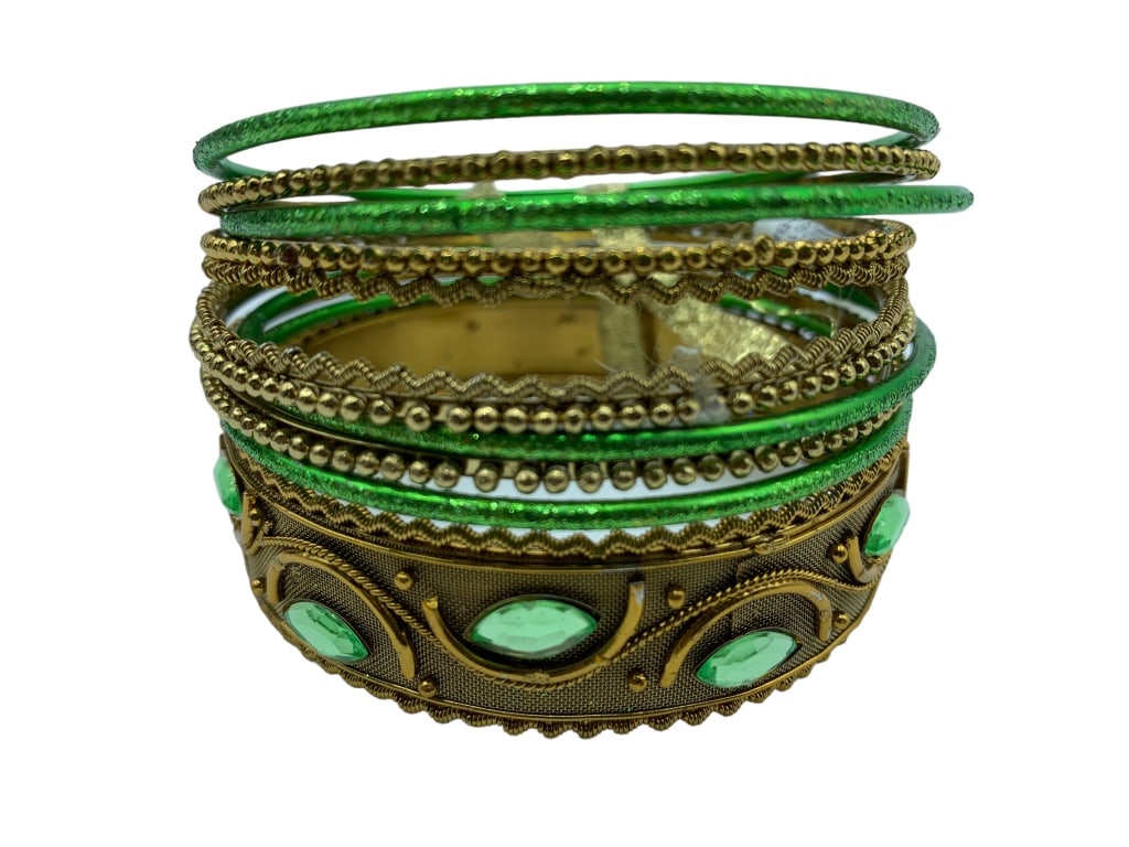 8 GOLD AND GREEN BANGLE BRACELETS NWT (1 of 2)