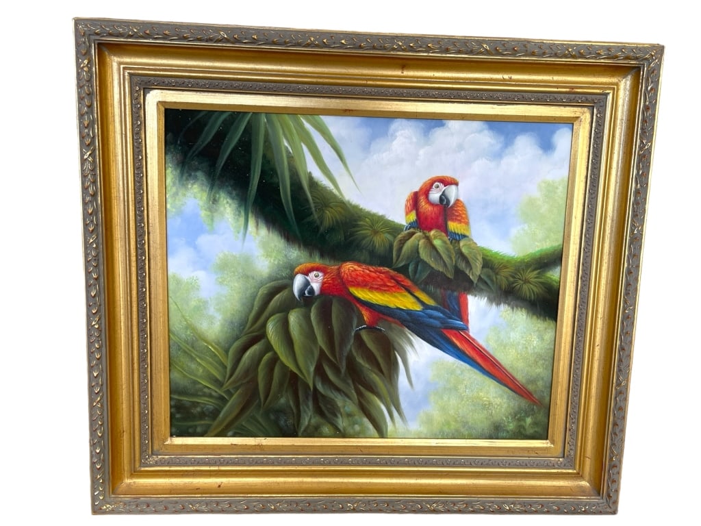 LARGE COASTAL PARROT OIL PAINTING 32" (1 of 4)