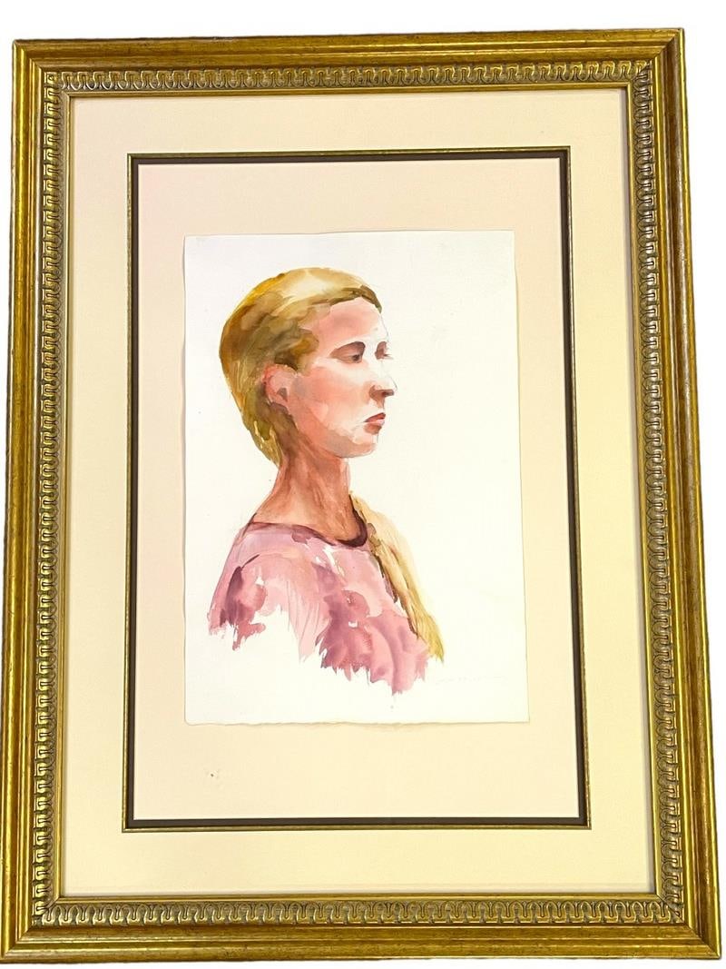 ATTR. HOCKNEY PORTRAIT OF WOMAN WATERCOLOR 41" (1 of 5)