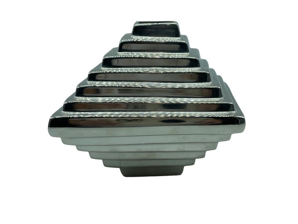 POST MODERN CHROME GEOMETRIC VASE 9" (1 of 5)