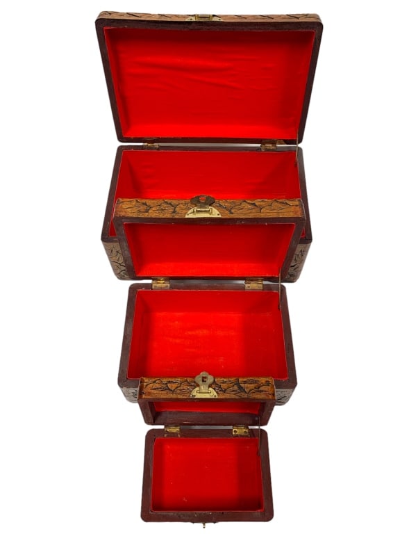 HAND CARVED ORNATE WOODEN BOX SET OF 3 (1 of 6)