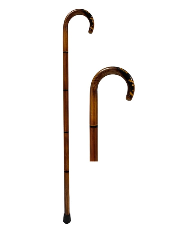 VINTAGE CARVED HANDLE BAMBOO WALKING STICK 36" (1 of 6)