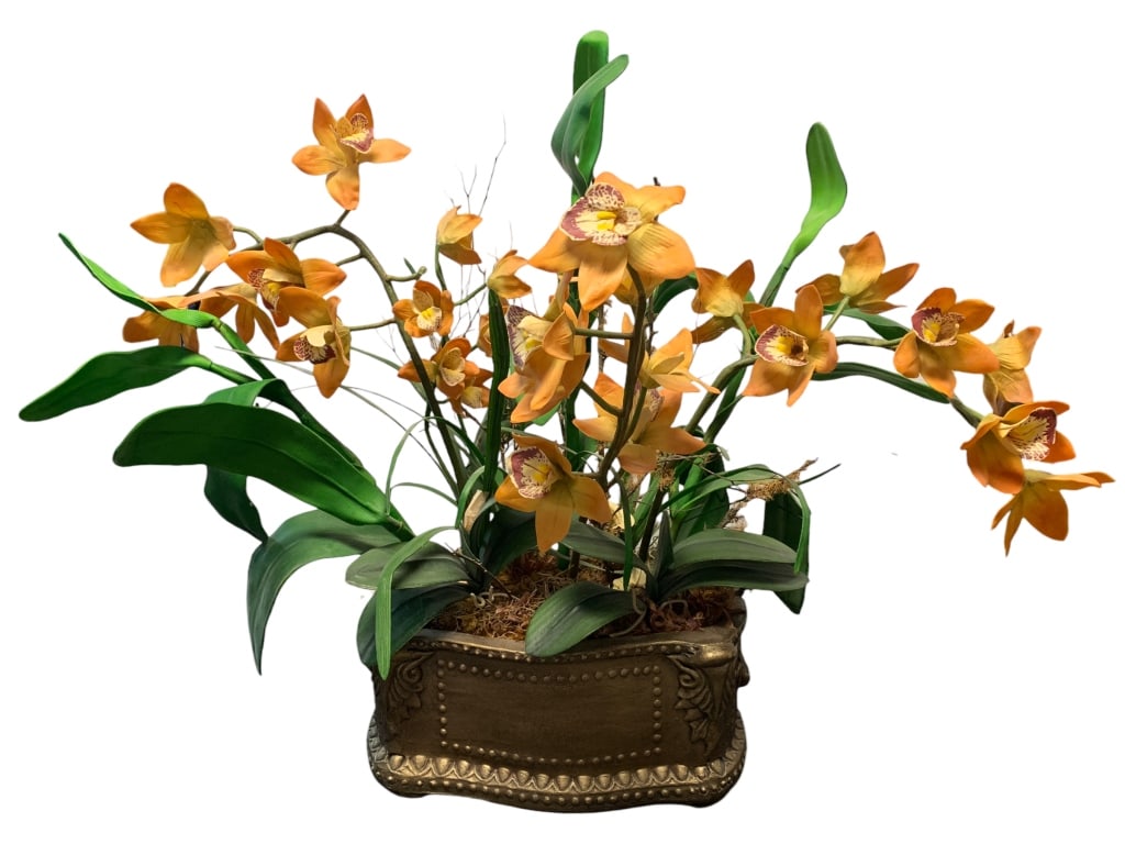 LARGE FAUX ORCHID ARRANGEMENT IN CERAMIC PLANTER (1 of 2)