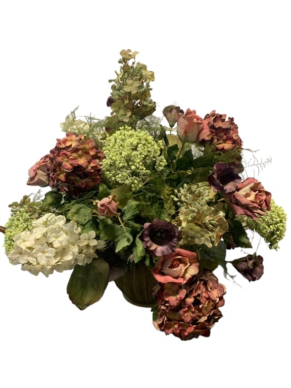 LARGE FAUX FLOWER ARRANGEMENT IN CERAMIC PLANTER (1 of 3)