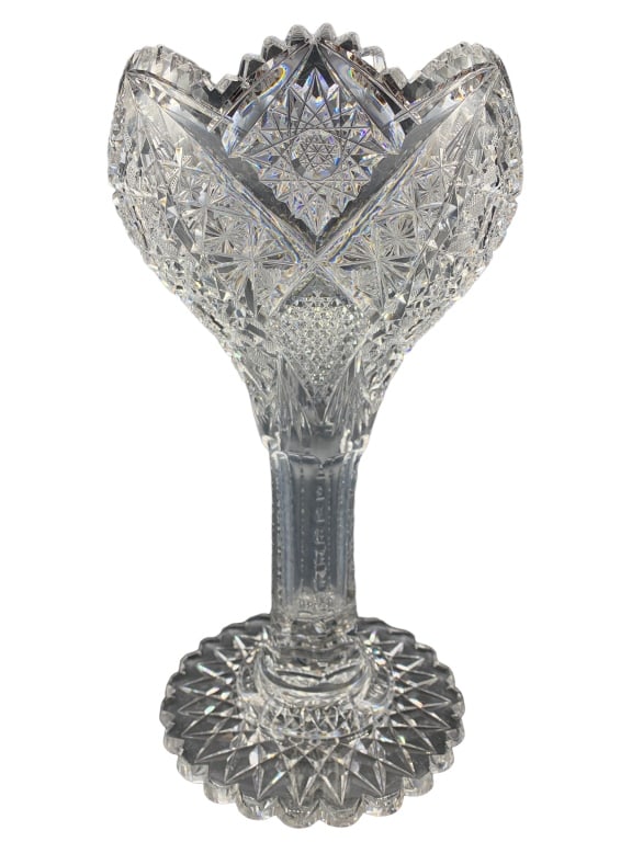 LARGE VINTAGE CUT CRYSTLAL CHALICE VASE 12" (1 of 6)