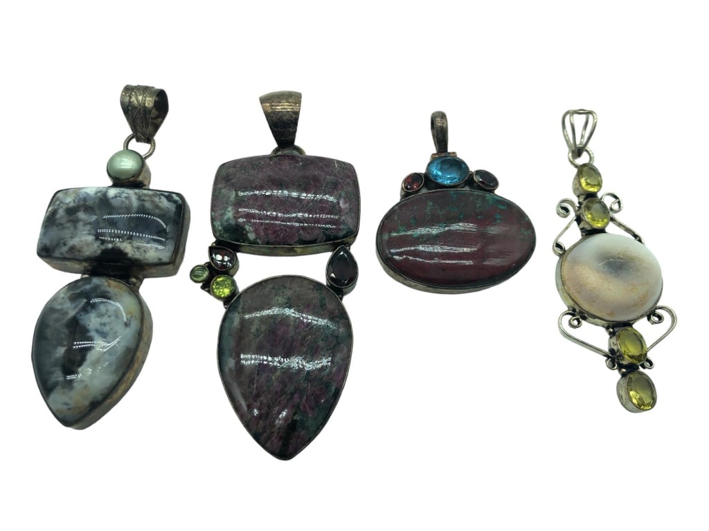 4 STERLING PEARL CRYSTAL PERIDOT PENDANTS (1 of 2)