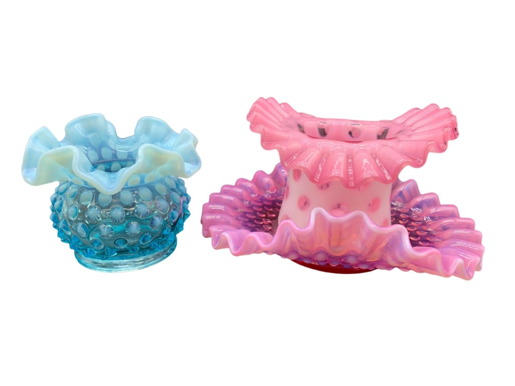 VINTAGE FENTON GLASS, DISH, AND HOBNAIL VASE SET (1 of 5)