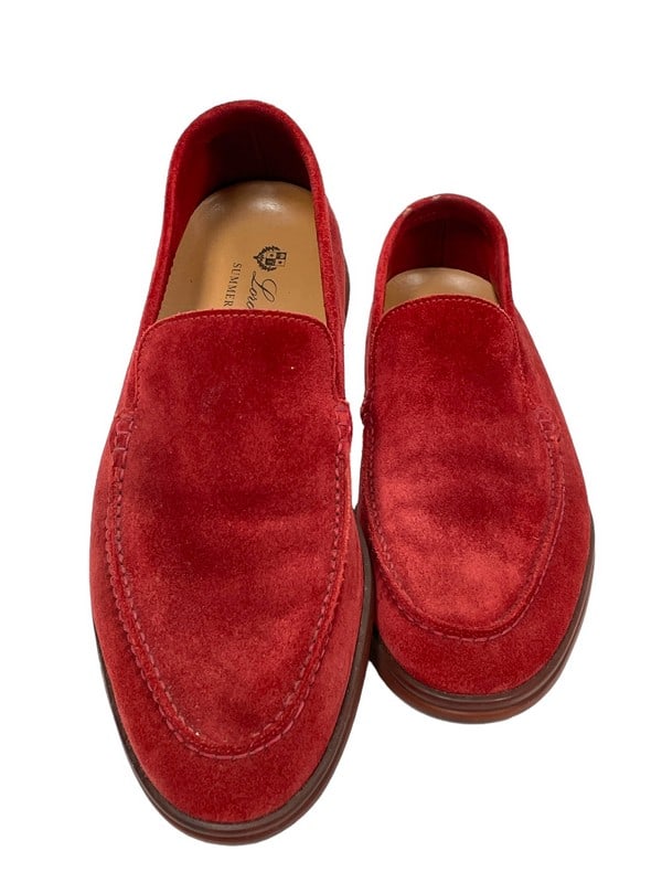 LORO PIANA SUMMER WALK MENS SLIP ON LOAFER: LORO PIANA SUMMER WALK MENS SLIP ON LOAFER SHOES-RED ORANGE SUEDE-EUR 42 / 9 U.S.-VERY GOOD CONDITION, VERY GENTLY USED-DP3524