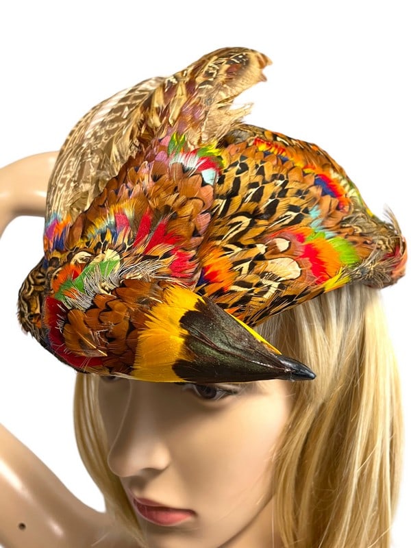 VINTAGE WOMEN'S PHEASANT FEATHER HAT 7.5 (1 of 7)