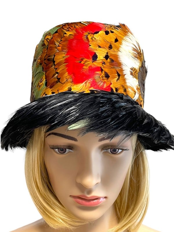 VINTAGE WOMEN'S PHEASANT FEATHER HAT 7.5 (1 of 12)