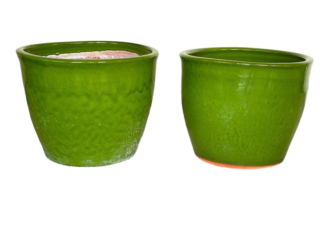 PAIR OF GREEN GLAZE TERRACOTTA PLANTERS (1 of 7)