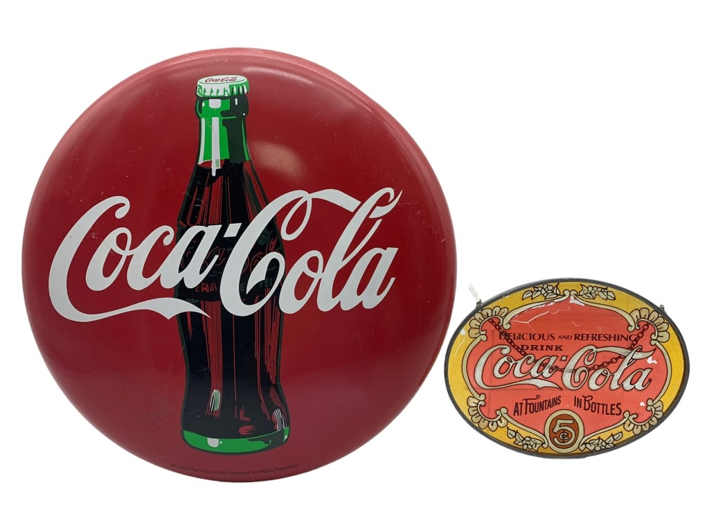 VINTAGE COCA COLA METAL AND GLASS HANGING SIGNS (1 of 8)