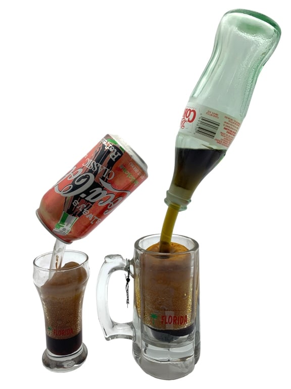 COCA COLA BOTTLE AND CAN POUR POP ART SET FLORIDA (1 of 4)