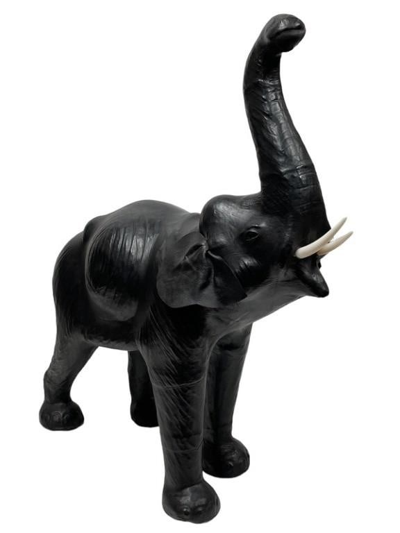 LARGE VINTAGE LEATHER WRAPPED ELEPHANT 38" (1 of 8)