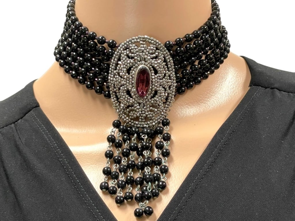 VINTAGE SANDOR BEAD WATERFALL CHOKER NECKLACE 12" (1 of 11)