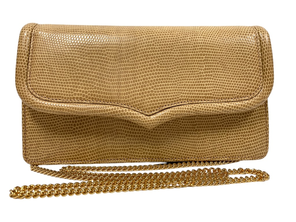 NWT LALO TAN LIZARD SKIN EMBOSSED LEATHER CLUTCH (1 of 7)