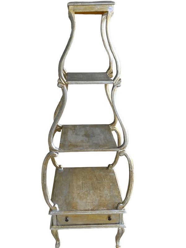 DISTRESSED SILVER GILT 3 TIER ETAGERE  SHELF 56" (1 of 9)