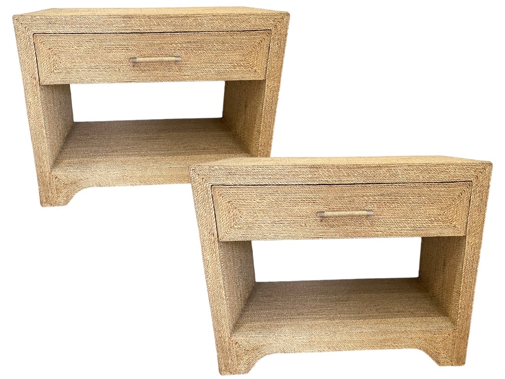 PAIR OF WILLIAMS SONOMA AMALFI WOVEN END TABLES (1 of 4)