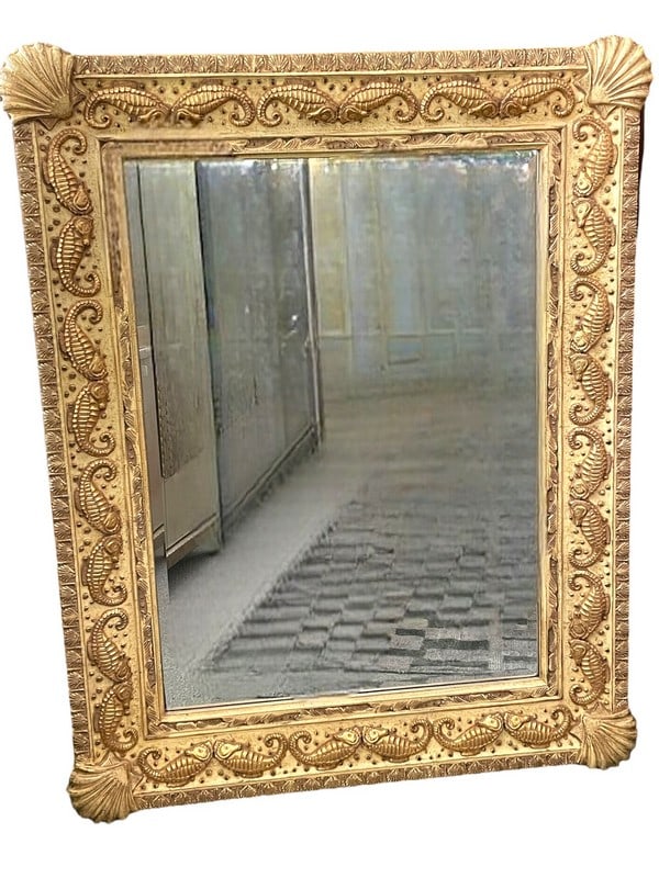 REGENCY STYLE GILTWOOD SEAHORSE & SHELL MIRROR 58" (1 of 7)