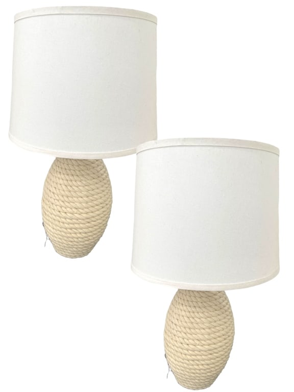 PAIR OF DECORATIVE SEAGRASS ROPE TABLE LAMPS 27" (1 of 5)