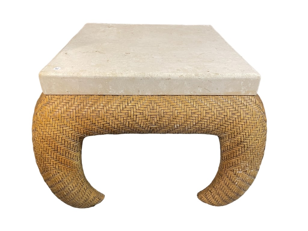 ALEXVALE TRAVERTINE LEATHER BASE SIDE TABLE 26" (1 of 5)