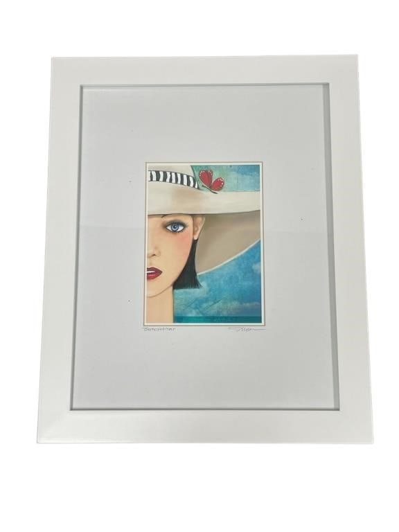 PORTRAIT OF WOMAN WEARING BEACH HAT PRINT 16" (1 of 4)